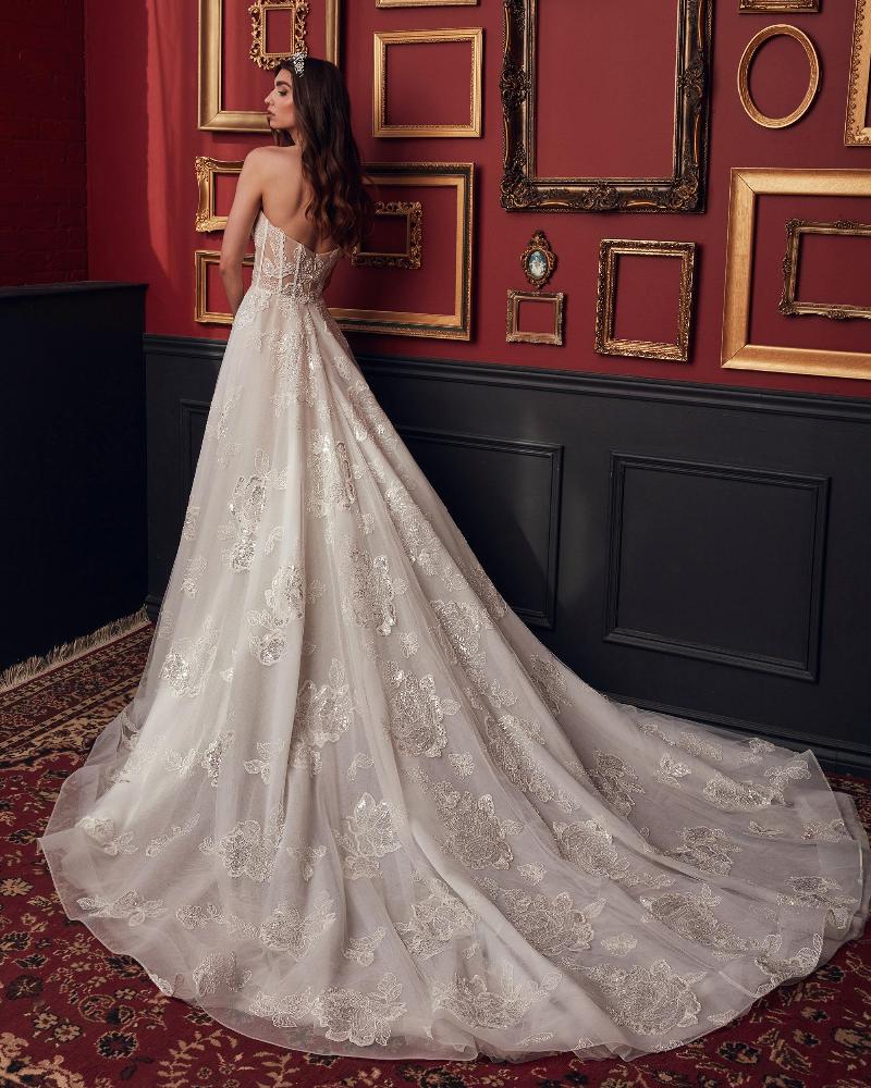 121228 a line sparkly wedding dress with pockets and long train2